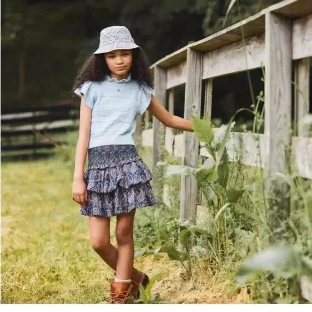 NWT Janie and Jack Moonlight Blue Plaid bucket hat brown, white blue 12-24 m